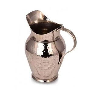 Hand Hammered Ottoman Style Antalya <b>Copper</b> Carafe No:2 for Beverage Service, Surahi NICKEL Color Authentic and Oriental Design - Product Image 3