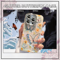 Nouvelle coque de téléphone antichoc style Ins avec papillon peint à l'huile, paillettes et effet laser pour iPhone 11 12 13 14 15 16 Pro Max Plus