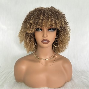 Perruque Sans Colle X-TRESS <span class=keywords><strong>Haute</strong></span> Qualité en Fibre Synthétique à Dentelle pour Femmes Noires, Cheveux Longs Frisés Crépus Style Afro Bomb Avec Frange - Product Image 6