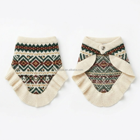 Modernes Blumenmuster Fair Isle Jacquard Rüschen Luxus Haustier-Bandana Metallverschluss Doppelseitig Gestricktes Hunde- und Katzen-Dreieckstuch Winter Welpen-Halstuch