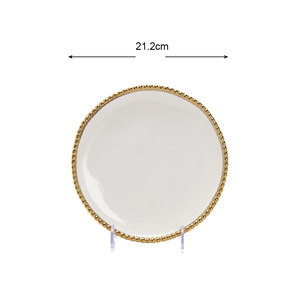 <span class=keywords><strong>Piatti</strong></span> <span class=keywords><strong>Quadrati</strong></span> in Ceramica con Bordo Dorato e Perline, Stile Occidentale, per Insalata, Dessert, Frutta e Bistecca - Product Image 6