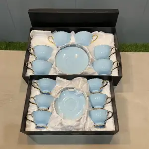 Ceramic Cups Set Middle Eastern Luxury Porcelain Coffee 6 Cups& 6 Saucers Set With Gift Box Tea Cup Set For Gift