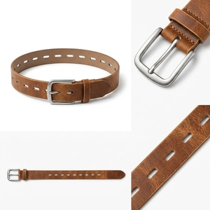 <span class=keywords><strong>Ceinture</strong></span> décontractée pour homme en cuir véritable bicolore <span class=keywords><strong>avec</strong></span> boucle à ardillon simple plaquée laiton, toutes tailles, en cuir de vachette et alliage - Product Image 3
