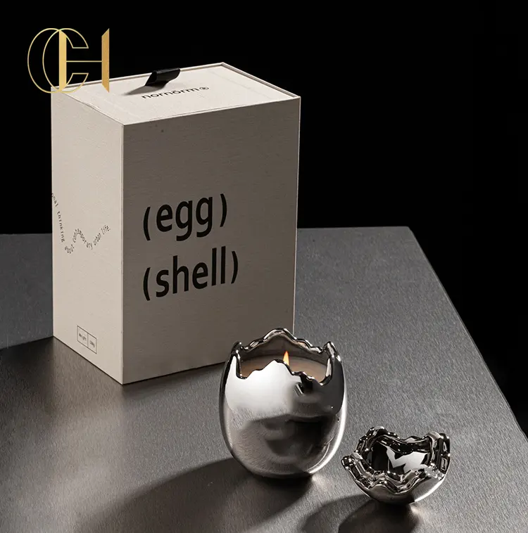 C & H Logo personalizzato all'ingrosso a forma di uovo Design di lusso in ceramica candela creativa guscio d'uovo contenitori per decorazioni per la casa