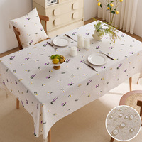 Nappe de table en polyester et lin, imperméable et anti-taches, motif végétal lavande brodé, style moderne et léger de luxe, personnalisable OEM à faible MOQ
