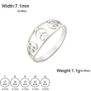 Myshape Symbole de la Paix Anneaux Anneau de doigt en acier inoxydable Amulette de protection pour femmes Pacifisme contre la guerre Bijoux Cadeaux Vente en gros - Product Image 6