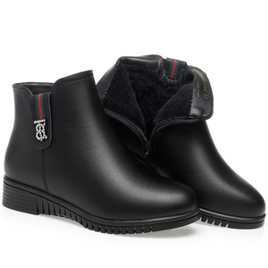 <span class=keywords><strong>Bottines</strong></span> en cuir microfibre à bout rond et talon carré bas, chaudes et tendance pour l'hiver, chaussures de bureau pour femmes, couleur noire - Product Image 2