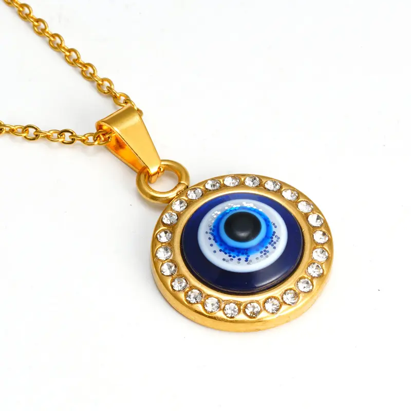 Evils Blue Eye Colgante Collar 18K Chapado en oro Protección Joyería para Mujer Niña