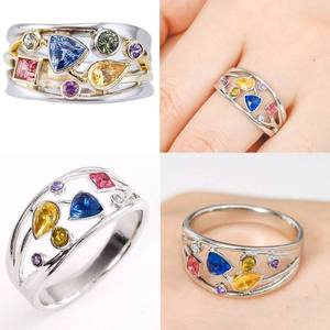 Anillo Geométrico de Circonita y Diamantes, Bañado en Plata, con Forma de Gota de Agua, para Mujer, Regalo de Boda, Joyería Fina - Product Image 3