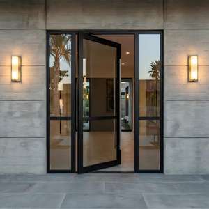 <span class=keywords><strong>Porte</strong></span> pivotante électrique en aluminium sur mesure avec design de grille en verre, entrée intelligente à capteur robuste pour entrée de maison contemporaine - Product Image 4