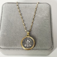 Bijoux religieux, chaîne en acier inoxydable, médaille de Saint Benoît, pendentif, charme, collier pour femmes et hommes