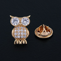 Broche unisexe élégante en cuivre avec cristal hibou, micro-incrustation de zircon haut de gamme, épingle de revers de luxe pour mariage, plaqué or, anti-exposition