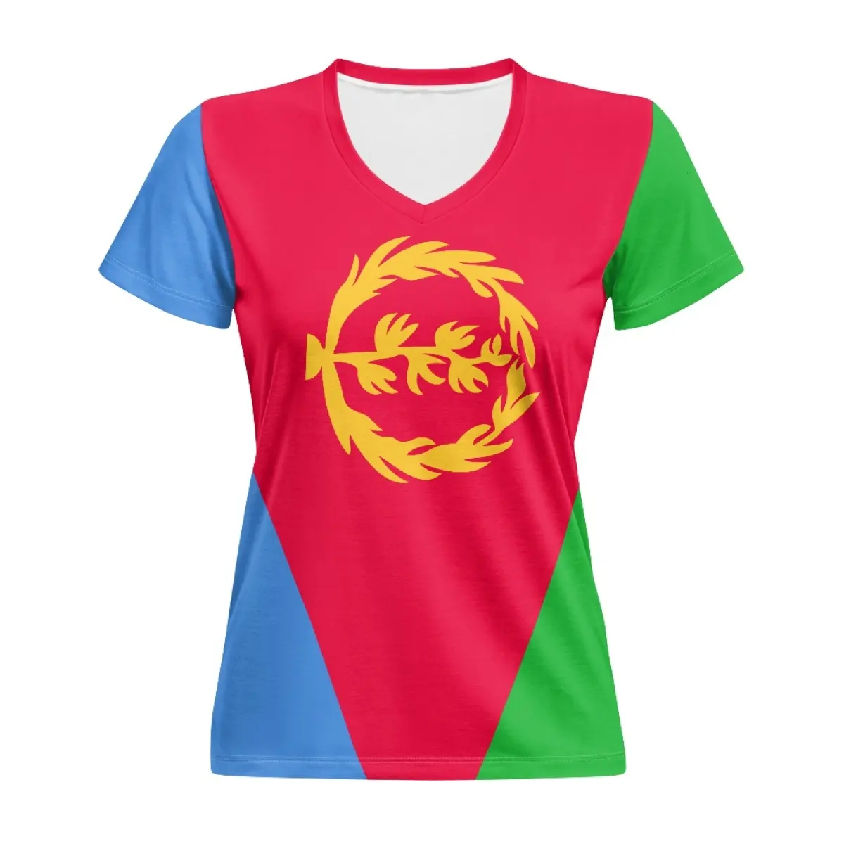 Yeni varış V boyun eritre kadın t-shirt ucuz toptan hızlı kuru Eritrean bayrağı özel T Shirt bayanlar seksi zarif Tops Tees