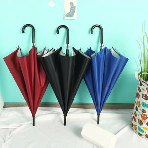 Paraguas publicitario de regalo de 22 pulgadas con mango curvo, semiautomático, de poliéster plateado, de hierro y plástico, para negocios al por mayor - Product Image 2