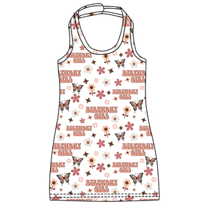 Abito da bambina alla moda con stampa floreale/animale, senza maniche, senza schienale, in tessuto di seta latte, personalizzabile, lunghezza al ginocchio - Product Image 5