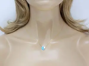 Kalung Liontin Opal Bintang Bulan Setengah Rantai Perak Murni 925 Lapis Emas Mode