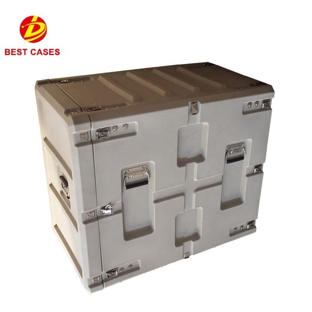 19 Inch Standard IP65 Rotational Moulded High Hard Plastics Waterproof 16U Shakeproof Rolling Rack Mount Case 150kg Capacity