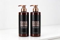 Autocollants personnalisés pour emballages de marque de shampoing et après-shampoing, vente en gros, étiquettes en rouleau en papier noir mat avec découpe Kiss Cut et feuille d'or rose