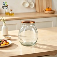 Lot de 500 ml de bocaux en verre à fond arrondi pour aliments, récipients haute transparence pour aliments secs et emballages cadeaux pour l'épicerie