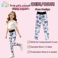 Leggings pour filles, base blanche, imprimé floral gris rose, rayés, élastiques, taille haute, extensibles, coupe skinny, longueur intégrale, pantalons d'extérieur pour enfants