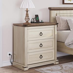 Đầu Giường hiện đại với 3 ngăn kéo và trạm sạc gỗ cho phòng ngủ phòng khách màu trắng - Product Image 6