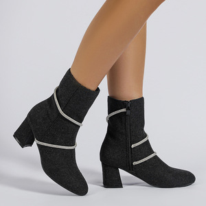 Bottines pour femmes à talons hauts, nouvelle collection automne-hiver 2023, talon épais, <span class=keywords><strong>bottes</strong></span> tendance - Product Image 2