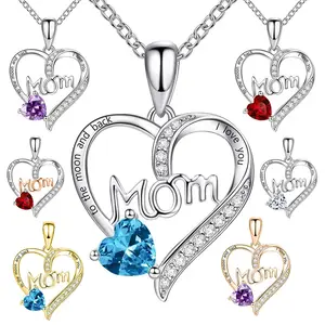 Moeder Geboortesteen Hanger Ketting Vrouwen Verjaardagscadeaus Moeder Sieraden Moeders Dag Cadeau Hartvormige Charme Kristallen Hangers Kettingen