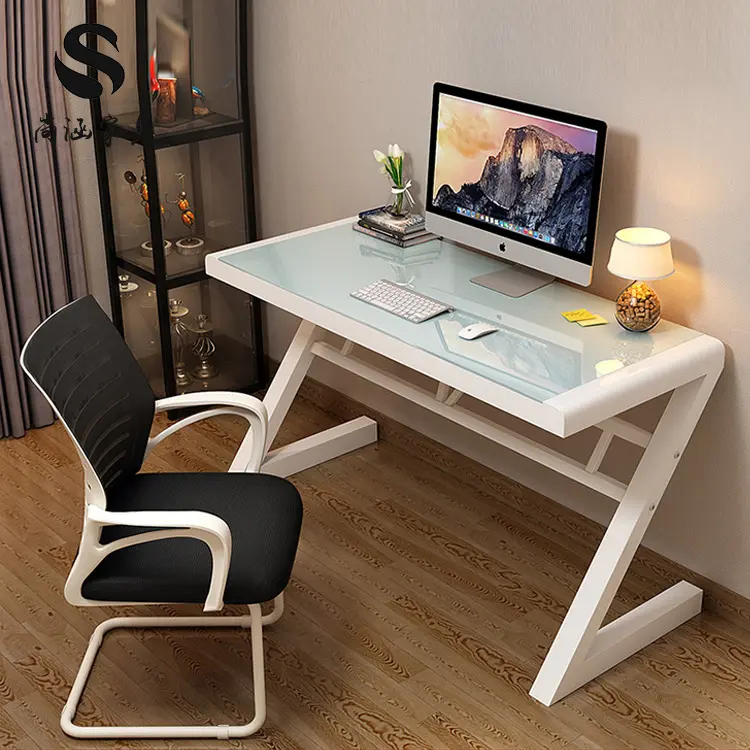 Simple toughened glass computer desk home learning Z-shaped leg design desk gaming table