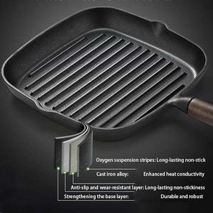 Thân Thiện Với Môi Đúc Sắt Bít Tết Chảo Với Tay Cầm Bằng Gỗ Không Dính Vuông Nướng Chảo Thiết Kế Cổ Điển Đúc Sắt Chảo - Product Image 2