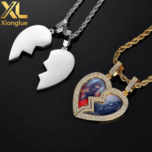 Collar con Colgante de Corazón Roto con Incrustaciones de Diamantes de Imitación, Joyería Fina Hip Hop, Chapado en Oro Blanco, Marco de Fotos Personalizado - Product Image 5