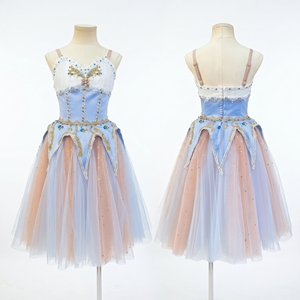 Tutú de Ballet Romántico con Degradado Azul y Rosa, Vestido de Ballet con Pedrería y Encaje Dorado para la Variación del Río, Hija del Faraón - Product Image 1