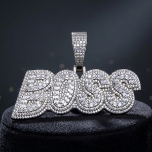 Pendentif Lettre Boss Iced Out en Argent Sterling 925 avec Micro-Incrustation, Bijou Hip Hop - Product Image 3