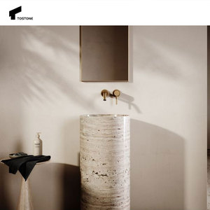 Lavabo da Parete in Travertino Naturale Beige Stile Minimalista Tostone per Bagno di Casa o Villa - Product Image 6
