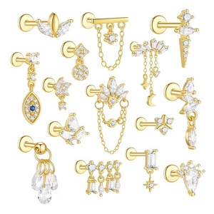 Bijoux de Corps en Titane 16G Filetage Interne, Clous Labret CZ, Boucles d'Oreilles pour <span class=keywords><strong>Tragus</strong></span>, Cartilage, Lobe, Hélix, Daith, Piercing Lèvre Incrusté - Product Image 3