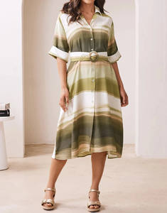 Vestido Midi de Manga Corta <span class=keywords><strong>Celia</strong></span> para Mujer, Fresco y Cómodo, con Estampado Irene en Verde Oliva y <span class=keywords><strong>Blanco</strong></span> - Product Image 1