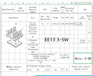 ODM für vertikale Schall wand EE13 Hochfrequenz mit ROHS Power Chip Board Transformator für Multimedia-Geräte