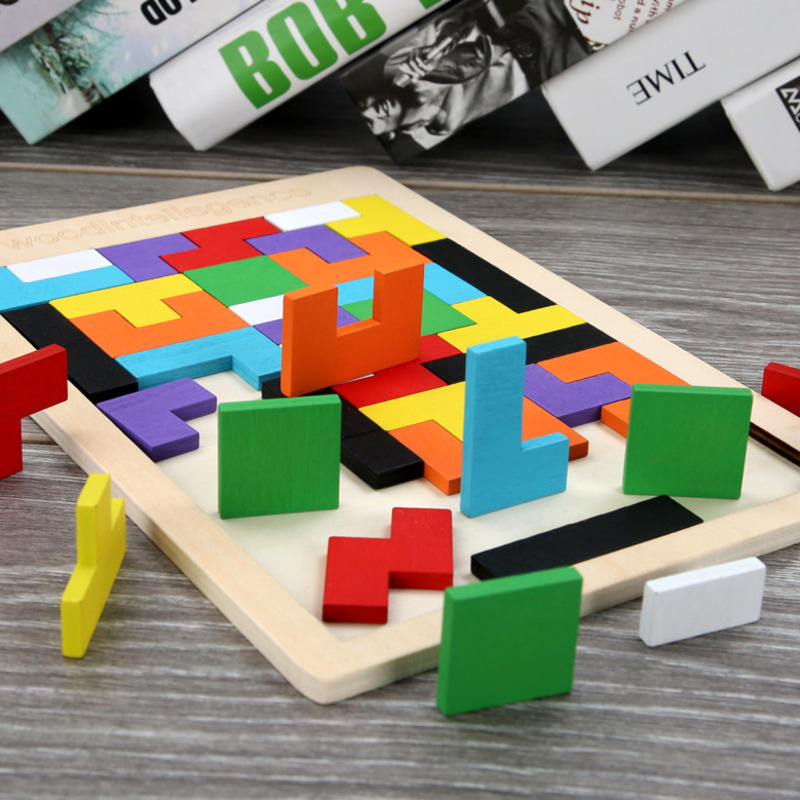 Colorful 3D Puzzle Wooden Educational Toys Tangram Math Game Children Pre-school Magination Shapes Puzzle Toy for Kids Jigsaw