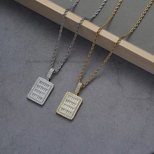 hip-hop cross-border jewelry necklace, men's <b>copper</b> inlaid zircon, rectangular shield pendant <b>chain</b>. - Product Image 2