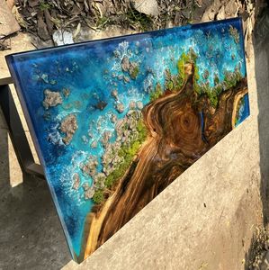 โต๊ะกาแฟหรือโต๊ะรับประทานอาหารไม้เนื้อแข็งสั่งทำพิเศษ งานแฮนด์เมดขอบไม้ธรรมชาติเคลือบอีพ็อกซี่เรซิ่น สินค้าขายดีสำหรับส่งออก - Product Image 1