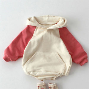 Mono de Otoño para Bebés Recién Nacidos Unisex con Mangas en Contraste de Color al Estilo Coreano, Sudadera con Capucha y Bolsillo para Niños Pequeños - Product Image 2
