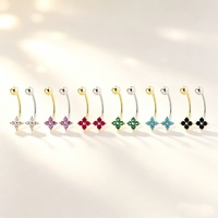 Romantischer Vierblättriger Blumen-Ohrstecker für Damen, Modischer Ohrknochen-Schmuck, 925 Sterling Silber Ohrhaken