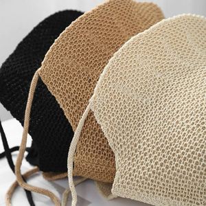 Spring Summer Cute Lady Sun <b>Hat</b> Ponytail Hole Knitted Bucket <b>Hats</b> With Rope Tie - Product Image 4