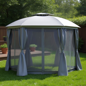 ศาลาพักผ่อนกลางแจ้ง Db Outdoor Gazebo ขนาด 144x144 นิ้ว หลังคาสองชั้น มีมุ้งด้านข้าง สีเทา ดีไซน์ทันสมัย พร้อมผ้าม่านและไฟ LED เป็นตัวเลือกเสริม - Product Image 2