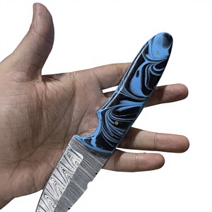 Couteaux Rajput à lame fixe Drop Point en acier Damas forgé 20 cm, manche en résine bleue, garantie 3 ans, pour le camping, la survie et la chasse - Product Image 5