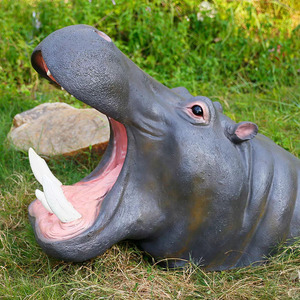 Décoration de jardin extérieur, sculpture d'animal grandeur nature, hippopotame sauvage, artisanat en résine et fibre de verre, artistique - Product Image 3