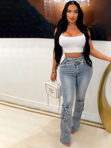 <span class=keywords><strong>Pantaloni</strong></span> <span class=keywords><strong>Cargo</strong></span> Jeans da <span class=keywords><strong>Donna</strong></span> all'Ingrosso, Nuovo <span class=keywords><strong>Modello</strong></span> con Doppia Fascia in Vita e Tasche, Skinny a Gamba Dritta, Eleganti in Denim per <span class=keywords><strong>Donna</strong></span> - Product Image 3