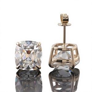 Boucles d'oreilles solitaires à taille coussin 1,02 carats au total, diamant de laboratoire, or massif 14 carats, certifié IGI CVD HPHT VVS, bijoux de mariée - Product Image 4