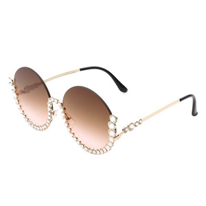 Gloriana - Occhiali da Sole Rotondi da Donna con Montatura Semi-Rimless Oversize e Strass alla Moda - Product Image 1
