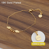 KINDLOVEHEART Pulsera Delgada Ajustable con Logotipo Personalizado, Chapada en Oro de 18K, Unisex, con Forma de Pez y Cadena de Cuentas Satélite, para Regalo Diario