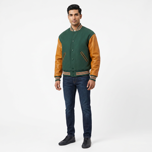 Custom College <b>Men's</b> Winter Varsity <b>Jacket</b> with Chenille <b>Letter</b> Embroidery Stand Collar Front Logo 100% Cotton - Product Image 1